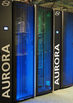The front of racks containing the Aurora cluster